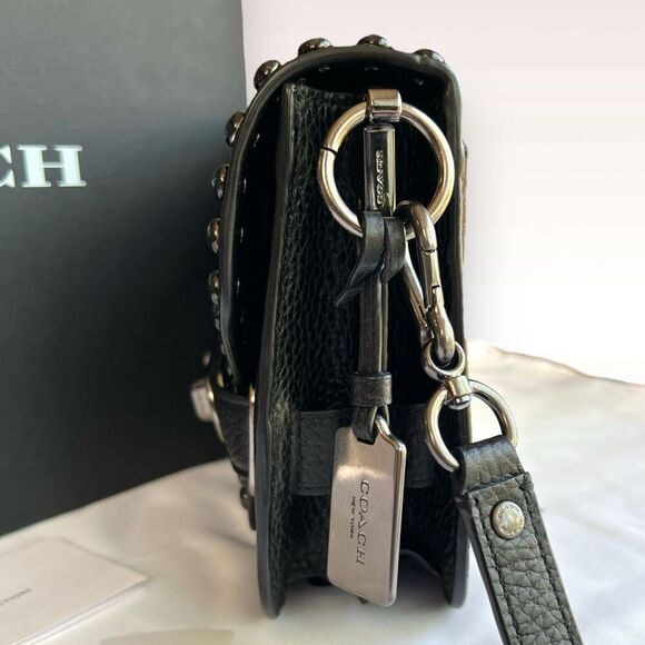 🖤🩶Coach Swagger Saddle / Shoulder Bag Black w/ Rivets & Gunmetal Hardware $400 - Picture 7 of 17